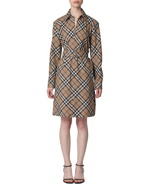 Burberry Multicolor Belted Shirtdress Wool Dress