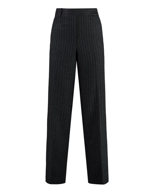 MICHAEL Michael Kors Black Pinstriped Wool Trousers Straight