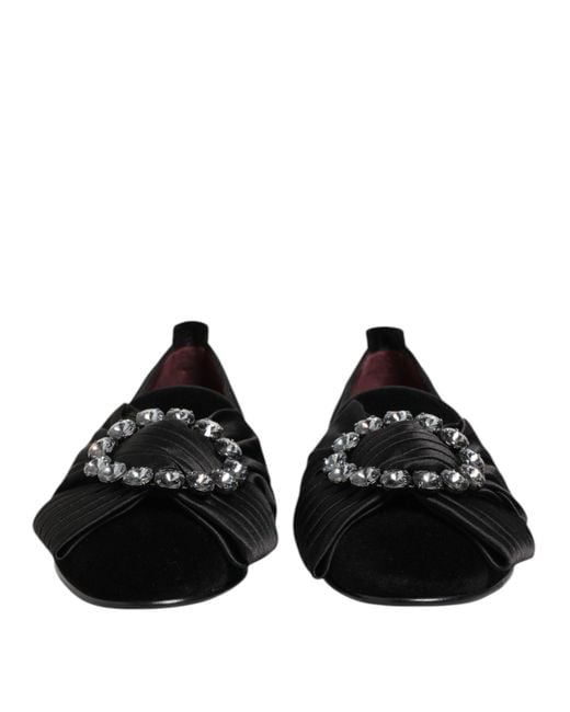 Dolce & Gabbana Black Vaticano Crystal Ribbon Slip On Shoes Cotton for men