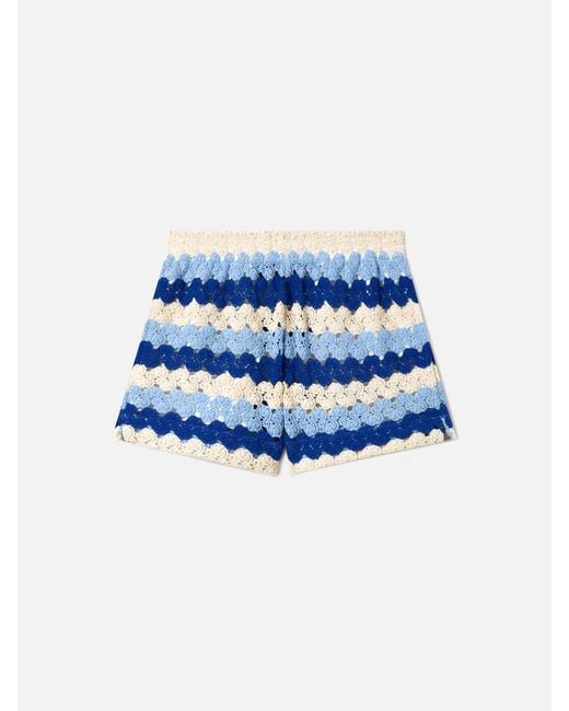 Mc2 Saint Barth Blue Striped Meave Crochet Shorts Pant