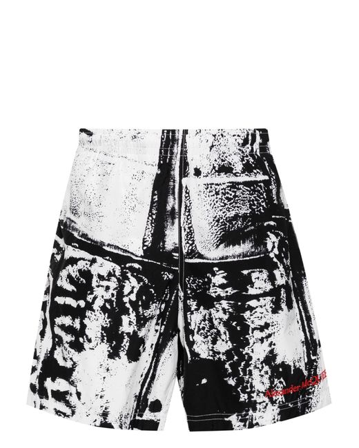 Alexander McQueen Black Printed Swim Shorts for men