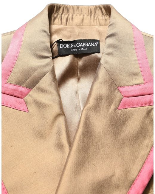 Dolce & Gabbana Natural Gold Silk Double Breasted Coat Blazer Jacket