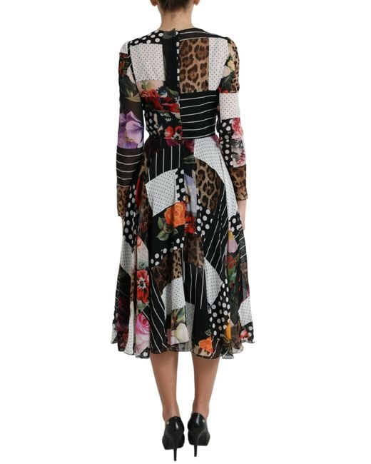 Dolce & Gabbana Black Patchwork Floral Leopard Dress