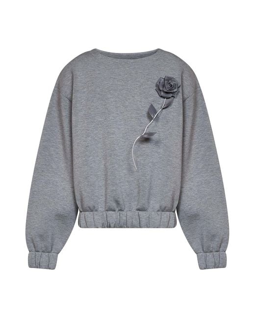 GIUSEPPE DI MORABITO Gray Dark Stretch Jersey Sweatshirt With Organza Rose