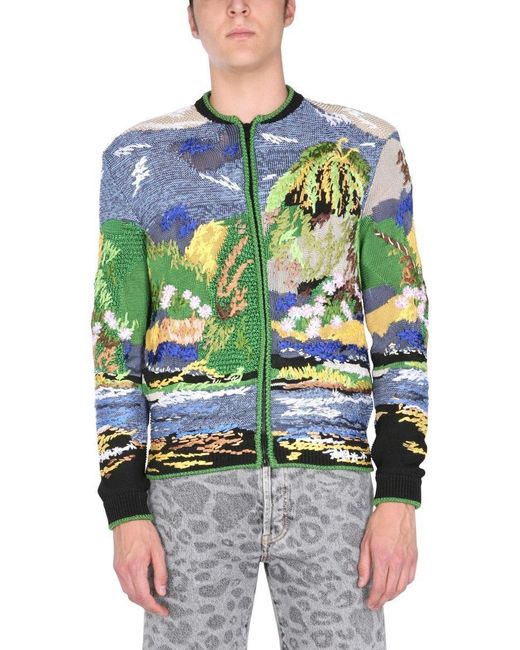 Saint Laurent Blue Teddy Tropical Embroidered Jacquard Jacket for men