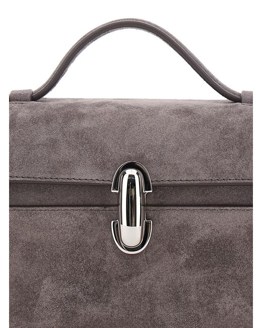 SAVETTE Gray Clutch Bag Symmetry Suede Calf Hand