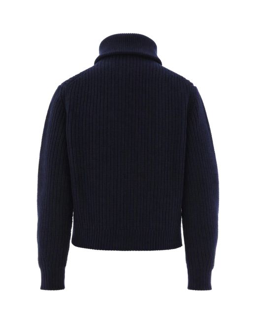 Weekend by Maxmara Blue Half-Zip Ribbed Virgin Wool Sweater Tops