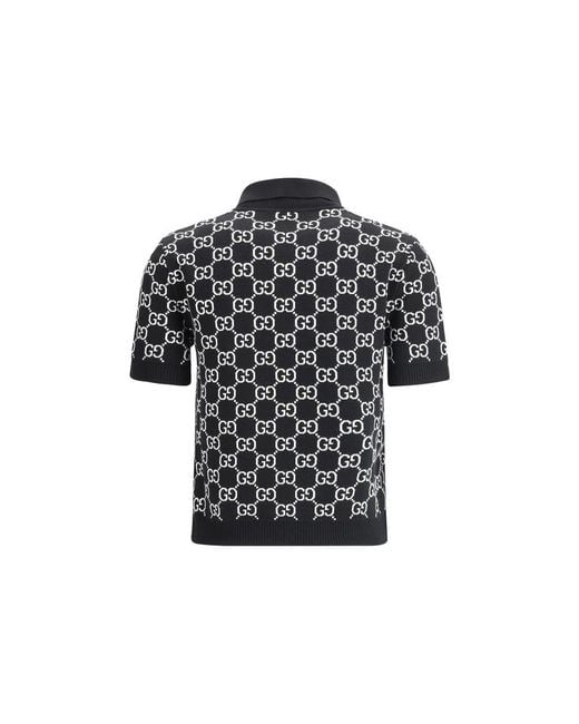 Gucci Black GG Wool Jacquard Polo Top
