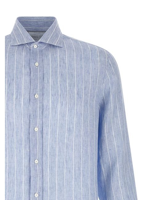 Brunello Cucinelli Blue Linen Blouse for men