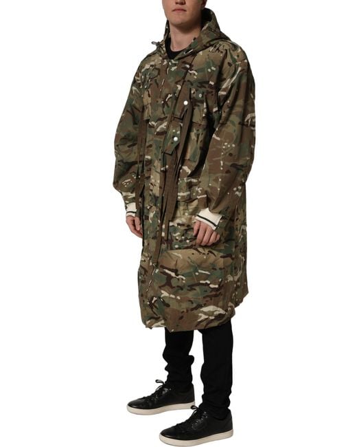 Dolce & Gabbana Green Camouflage Hooded Coat Jacket Nylon Clothing for men