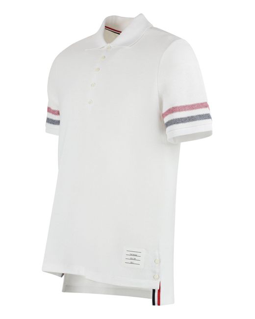 Thom Browne White Short Sleeve Cotton Polo Shirt for men