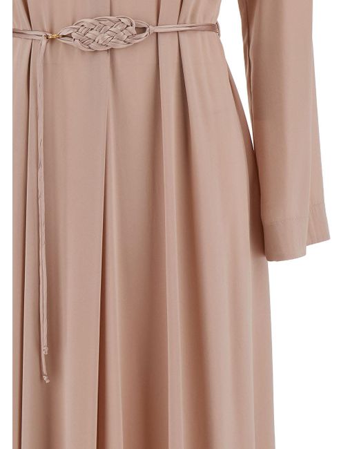 Forte Forte Natural Long Pale Dress With Belt And Long Sleeves