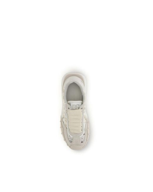 Dolce & Gabbana White Beige Calf Leather Bos Taurus Sneakers