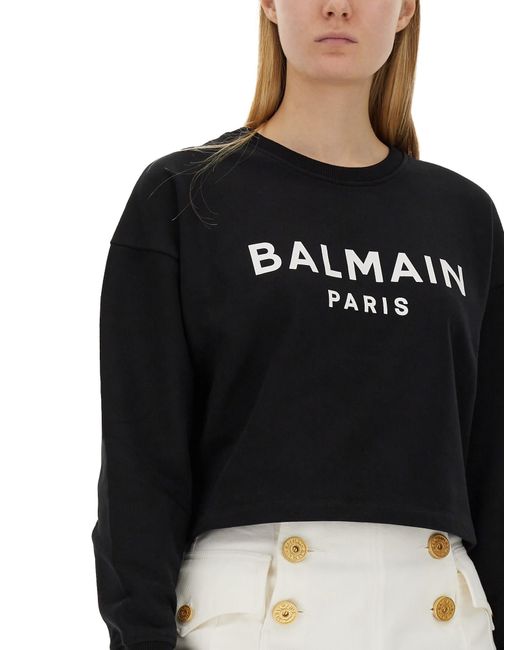 Balmain Black Logo Print Cropped Sweatshirt