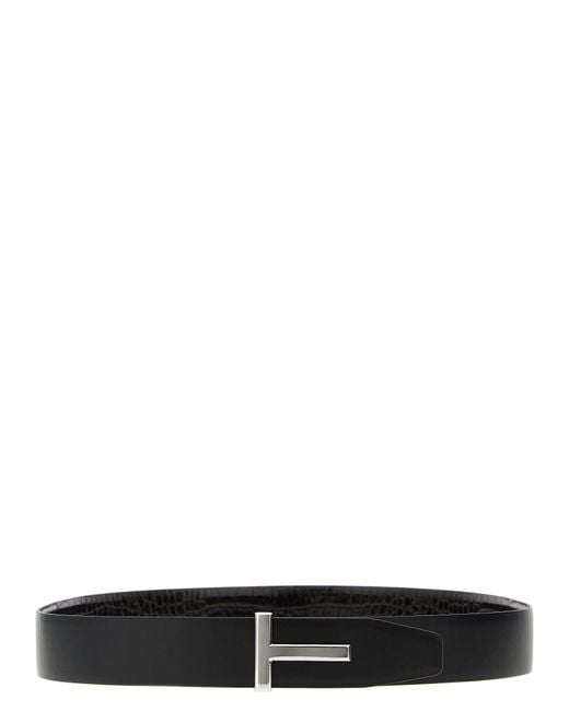 Tom Ford Black Reversible Crocodile Leather Belt Calfskin (Bos Taurus) for men