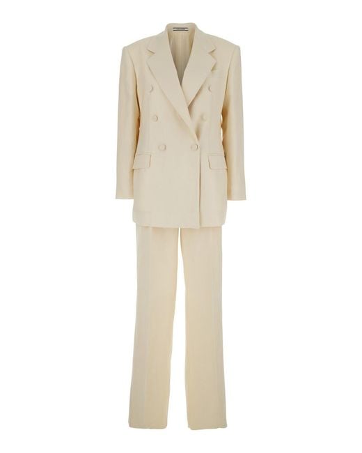 Tagliatore Natural Double-Breasted Linen Suit Trouser Suits