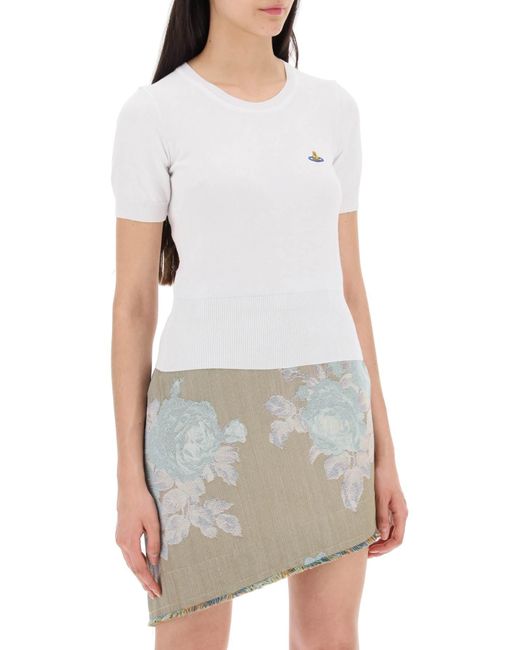 Vivienne Westwood White Bea Short-Sleeve Sweater With Orb Embroidery