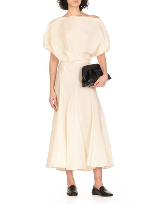 Khaite White Natural Natural Silk And Cotton Skirt