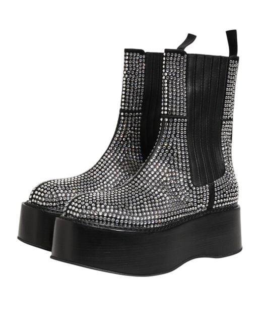 Dolce & Gabbana Black Crystal Strass Mid Calf Short Boots Shoes Se+Vi+Glass for men