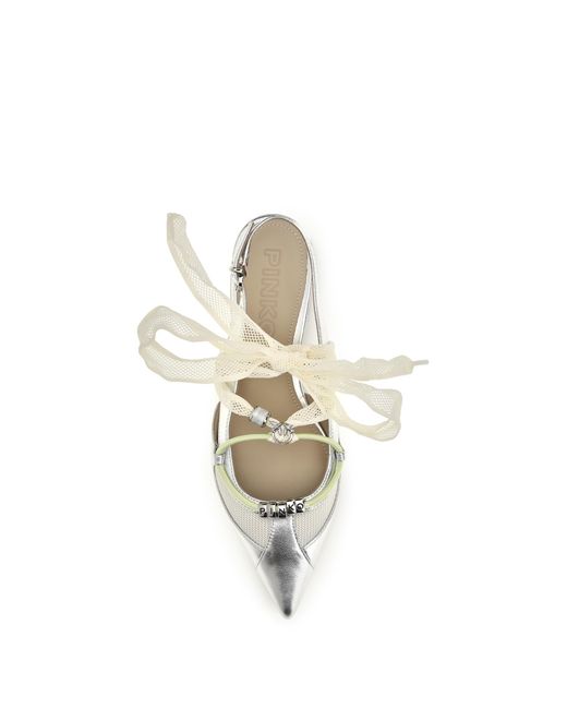 Pinko White Metallic Leather Gianira Ballerinas Calf Bos Taurus