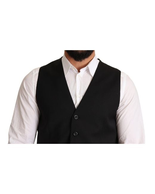 Dolce & Gabbana Black Formal Dress Vest Polyester Wool Elastane for men