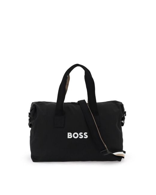 Boss Black Rubberized Logo Duffle Bag for men