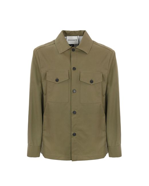 Amaranto Green Shirt Jacket With Embroidery for men