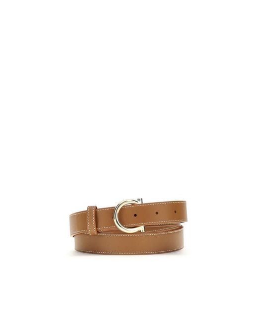 Ferragamo Brown Beige Calf Leather Bos Taurus Regular Belt