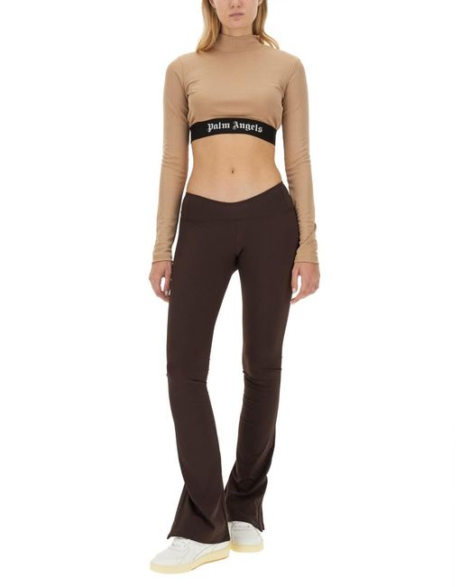 Palm Angels Brown Flared Leggings With Sweetheart Waist