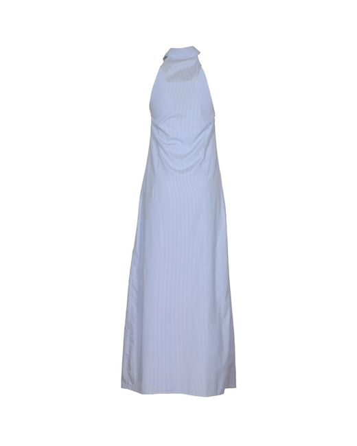 WEILI ZHENG Blue Sleeveless Long Stripe Shirt Dress