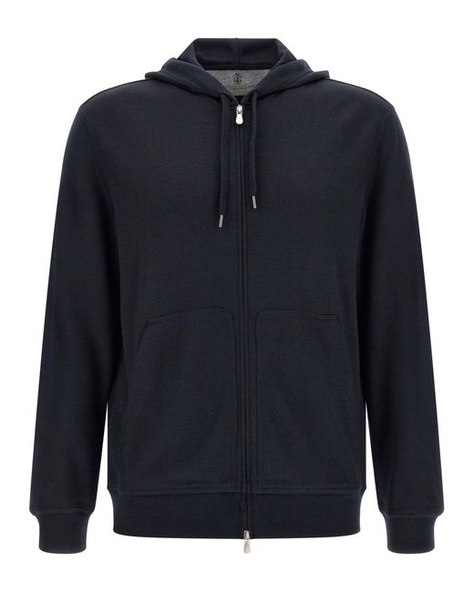 Brunello Cucinelli Blue Cashmere And Silk Blend Hoodie for men