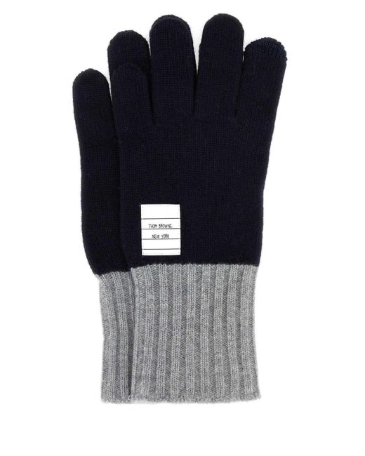 Thom Browne Gray Two-Tone Wool Gloves for men