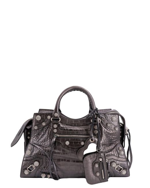 Women's Neo Cagole City Small Handbag Crocodile Embossed With Rhinestones  in Grey