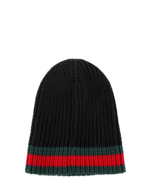 Gucci Black Sylvie Web Ribbed Knit Beanie for men