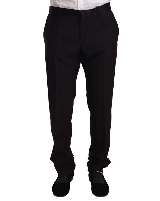 Dolce & Gabbana Black Wool Formal Tuxedo Trouser Pants Virgin Silk Polyester for men