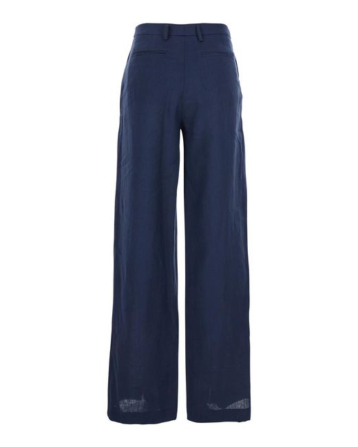 Le Plain Blue Linen Trousers With Wide Leg