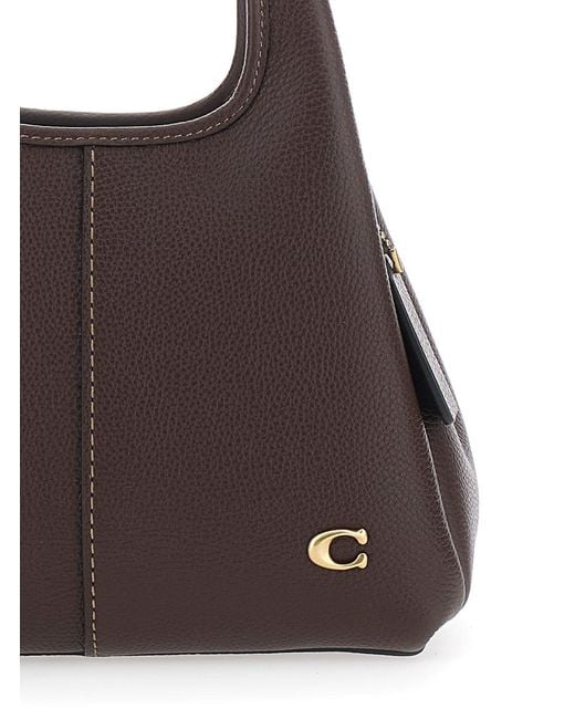 COACH Brown Polished Pebble Leather Lana Shoulder Bag 23
