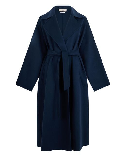 Weekend by Maxmara Blue Long Coat Virgin Wool Dark