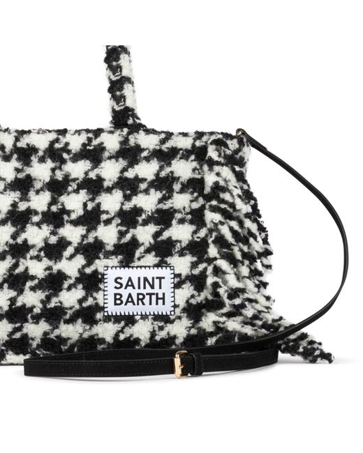 Mc2 Saint Barth Black Colette Blanket Handbag With Pied De Poule Print