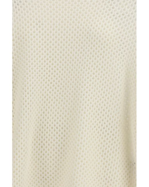 Allude White Perforated Boatneck Jumper