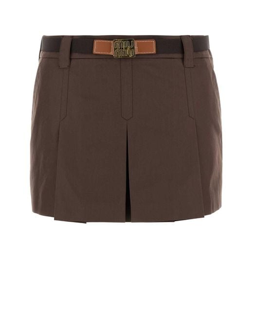 Miu Miu Brown Cotton Blend Mini Skirt