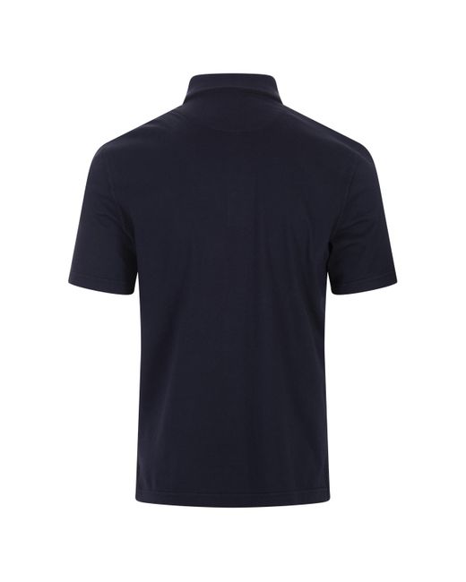 Fedeli Blue Dark Light Cotton Piquet Polo Shirt for men