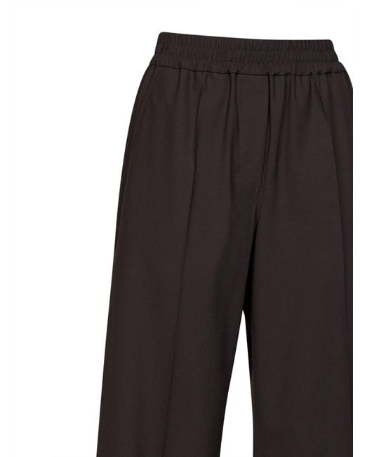 Brunello Cucinelli Black Coffee Tropical Luxury Wool Loose Track Trousers