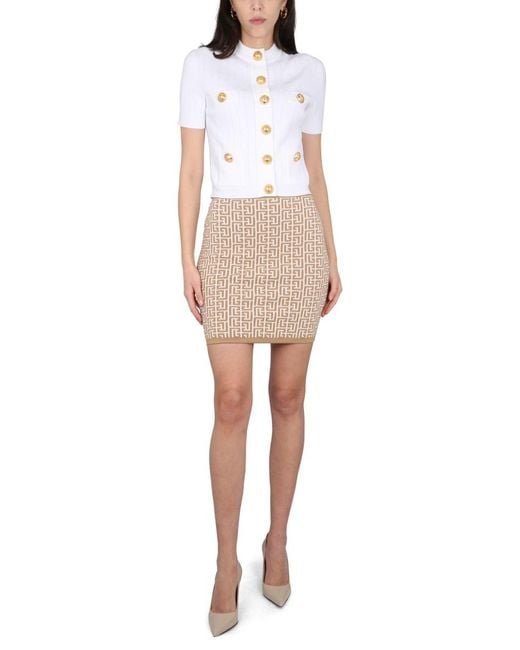 Balmain Natural Mini Skirt With Elastic Waistband Wool