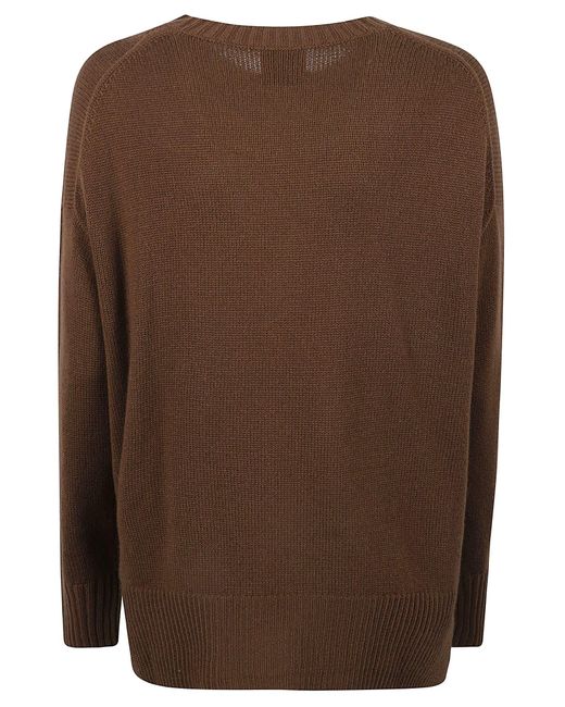 Allude Brown Loose Fit Side Slit Knit Sweater