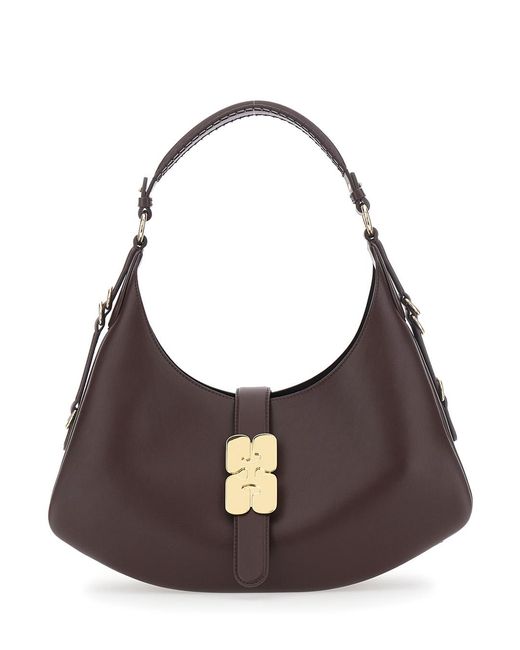 Ganni Brown 'Kat Small' Crossbody Bag With Adjustable Handle And Logo Plaque On The Front