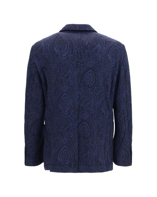 Etro Blue Single-Breasted Arnica Jacquard Wool-Blend Jacket for men