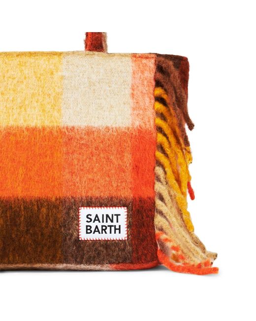 Mc2 Saint Barth Orange Vanity Blanket Shoulder Bag With Check And Fringes