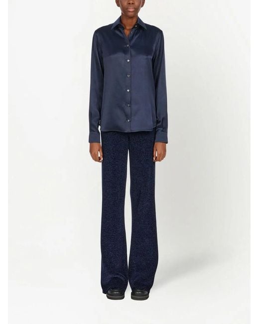 Ferragamo Blue Satin Button-Up Shirt