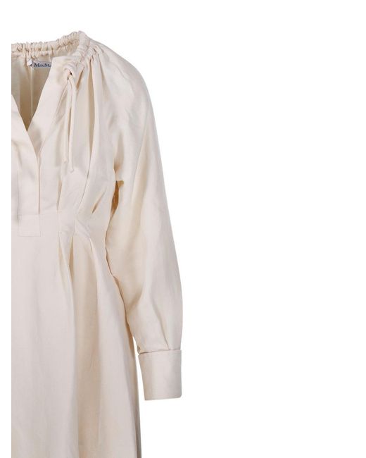 Max Mara White Drawstring Long-sleeved Dress